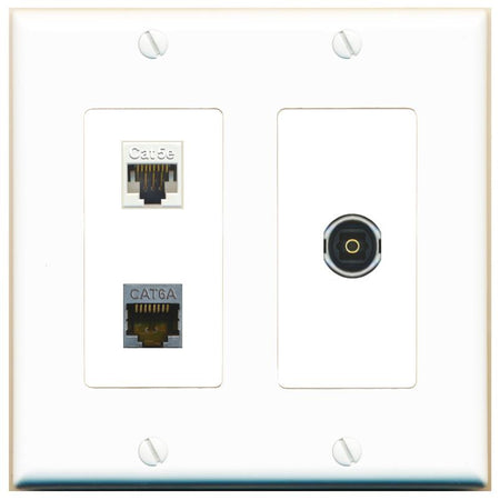 CAT5E CAT6A TOSLINK Wall Plate [White]