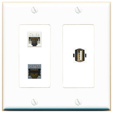 CAT5E CAT6A USB2 Wall Plate [White]