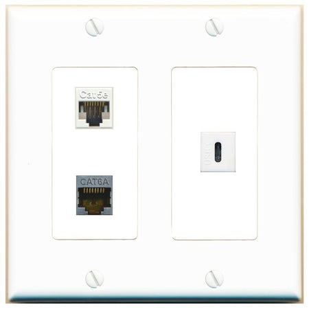 CAT5E CAT6A USBC Wall Plate [White]