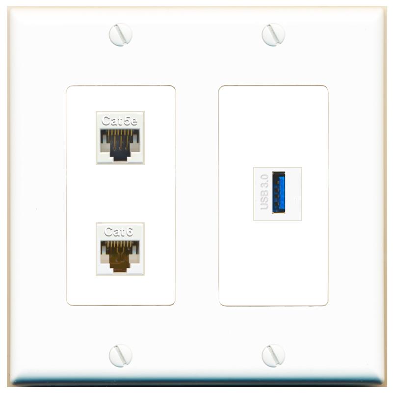 CAT5E CAT6 USB-3 Wall Plate [White]