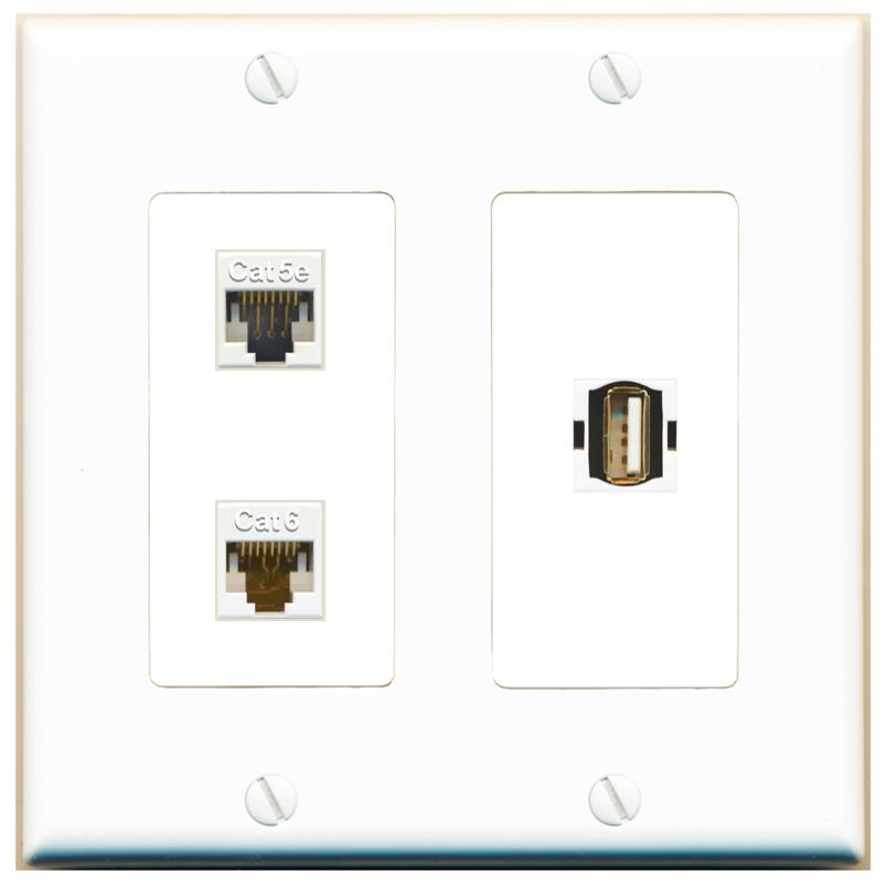 CAT5E CAT6 USB2 Wall Plate [White]
