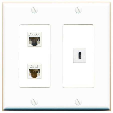 CAT5E CAT6 USBC Wall Plate [White]