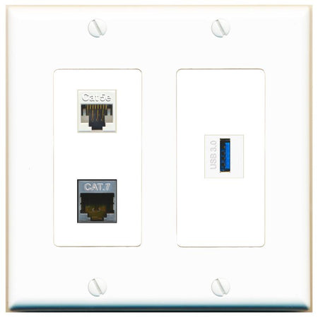 CAT5E CAT7 USB-3 Wall Plate [White]