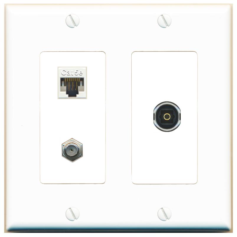 CAT5E COAX TOSLINK Wall Plate [White]