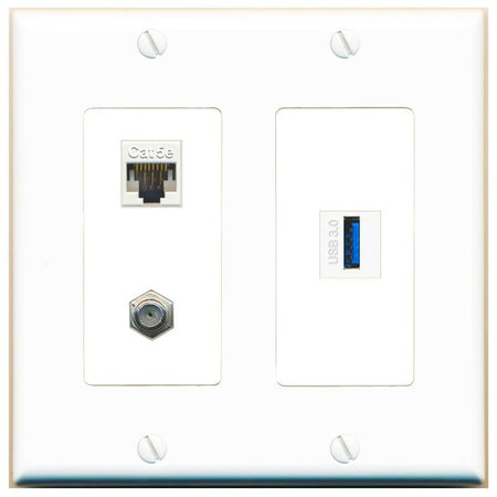 CAT5E COAX USB-3 Wall Plate [White]