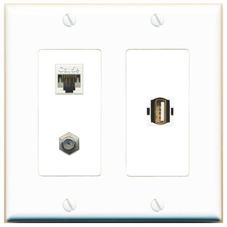CAT5E COAX USB2 Wall Plate [White]