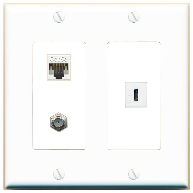 CAT5E COAX USBC Wall Plate [White]