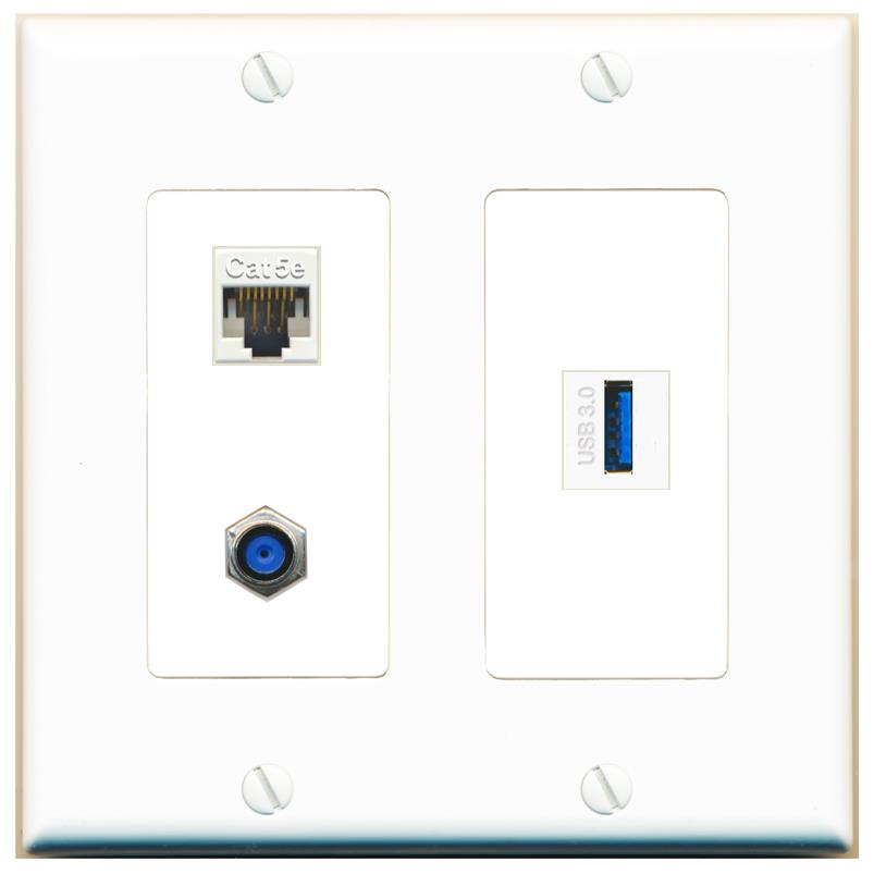 CAT5E F81 USB-3 Wall Plate [White]