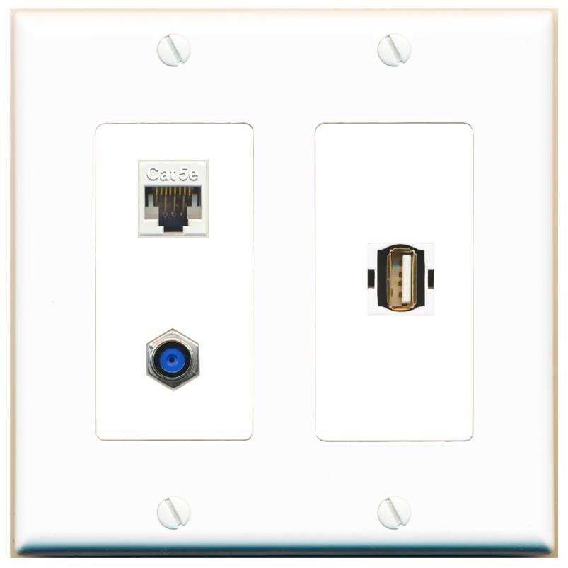 CAT5E F81 USB2 Wall Plate [White]