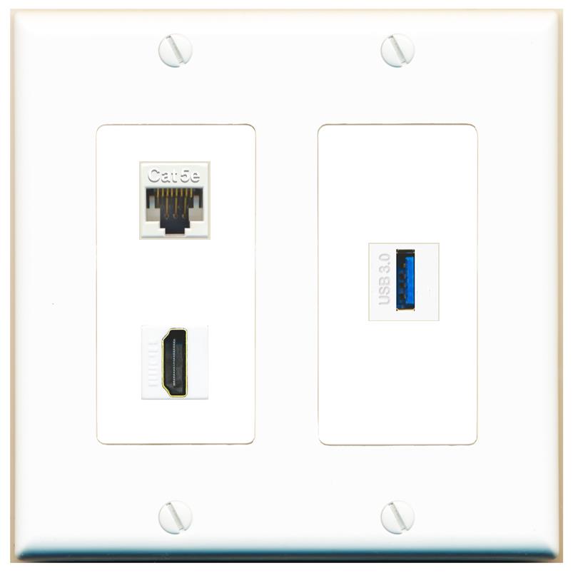 CAT5E HDMI USB-3 Wall Plate [White]