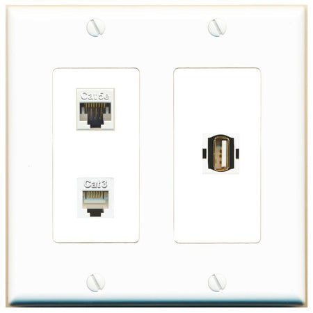 CAT5E PHONE USB2 Wall Plate [White]