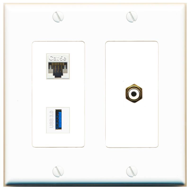 CAT5E RCA-WHITE USB-3 Wall Plate [White]