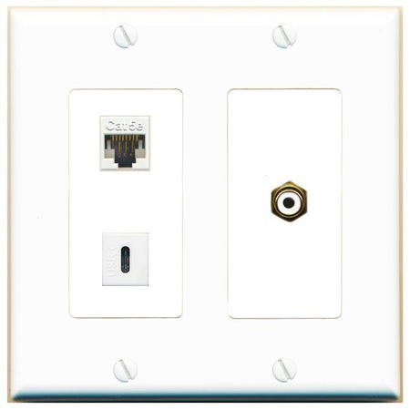CAT5E RCA-WHITE USBC Wall Plate [White]