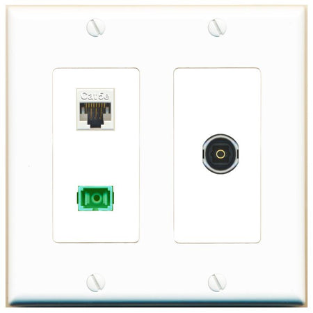 CAT5E SC-APC-SX TOSLINK Wall Plate [White]