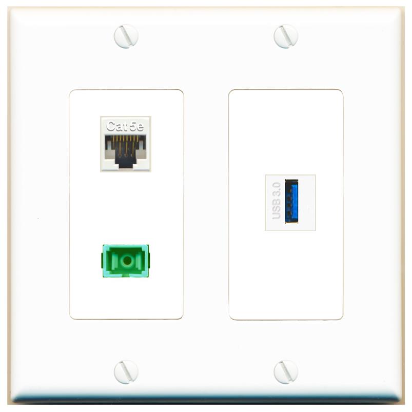 CAT5E SC-APC-SX USB-3 Wall Plate [White]