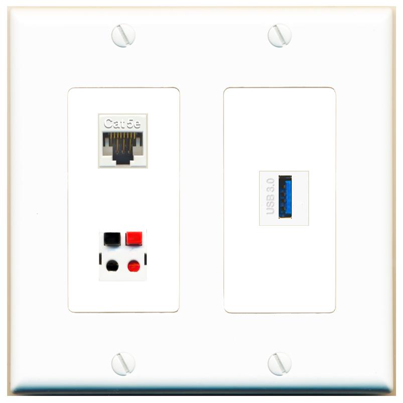 CAT5E SPEAKER USB-3 Wall Plate [White]