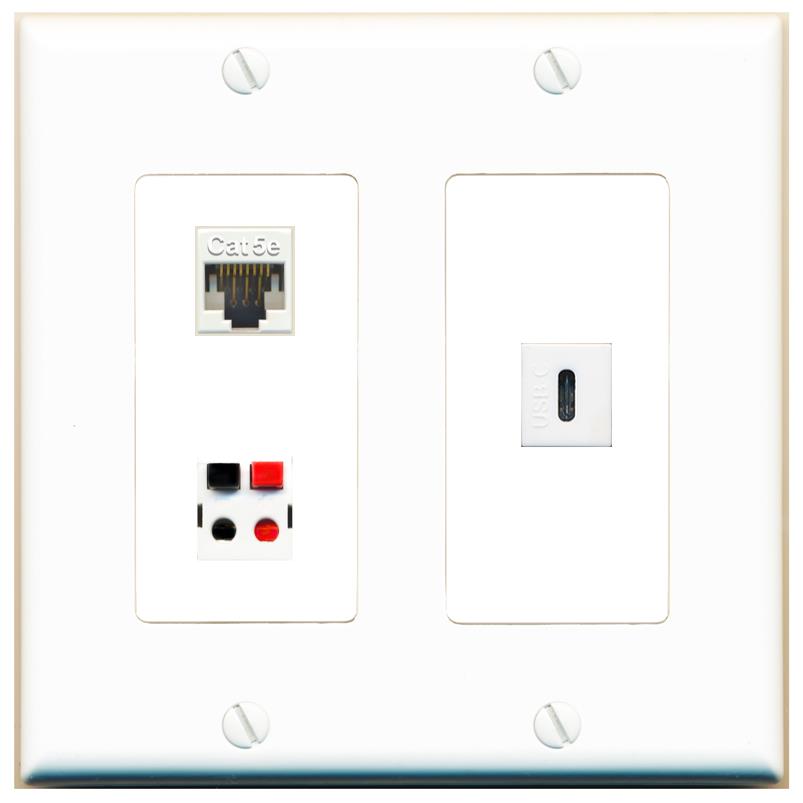 CAT5E SPEAKER USBC Wall Plate [White]