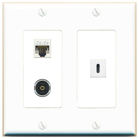 CAT5E TOSLINK USBC Wall Plate [White]