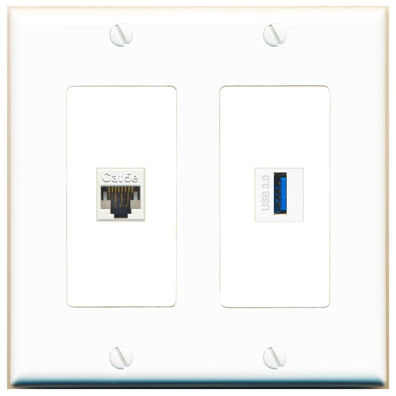 CAT5E USB-3 Wall Plate [White]