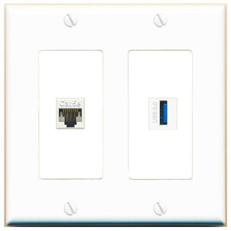 CAT5E USB-3 Wall Plate [White]