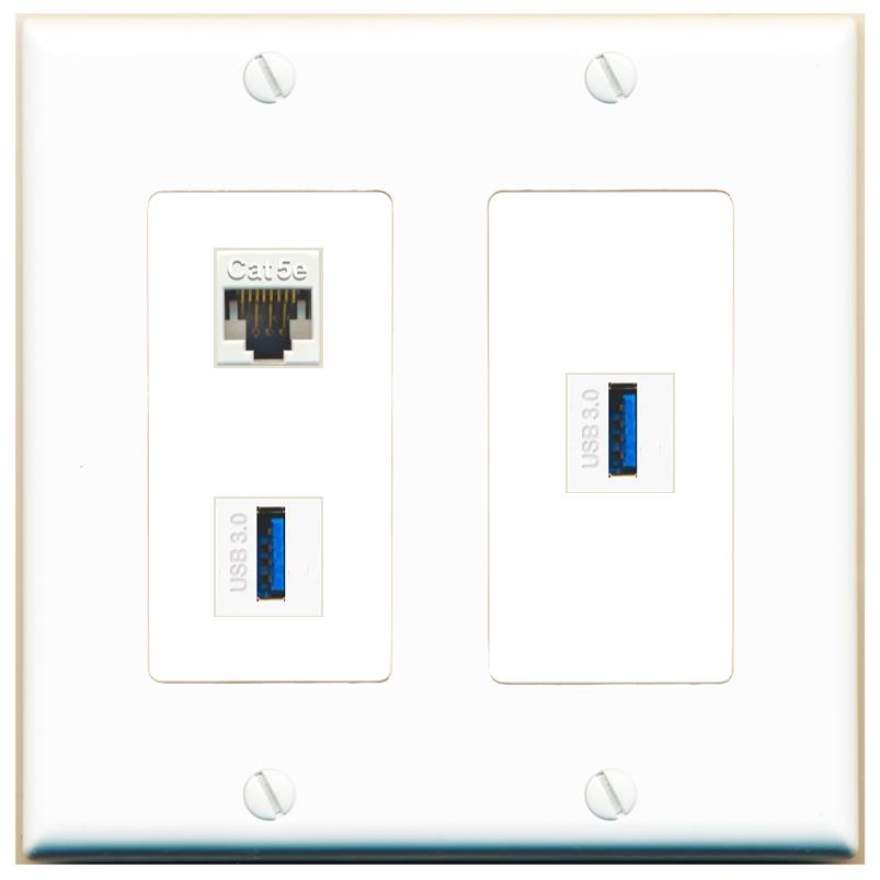 CAT5E 2 USB-3 Wall Plate [White]