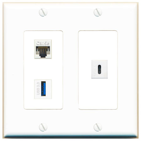 CAT5E USB-3 USBC Wall Plate [White]