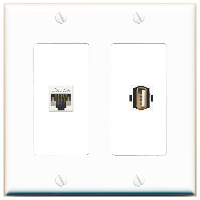 CAT5E USB2 Wall Plate [White]