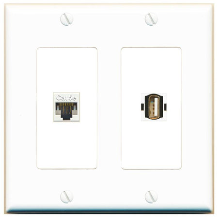 CAT5E USB2 Wall Plate [White]