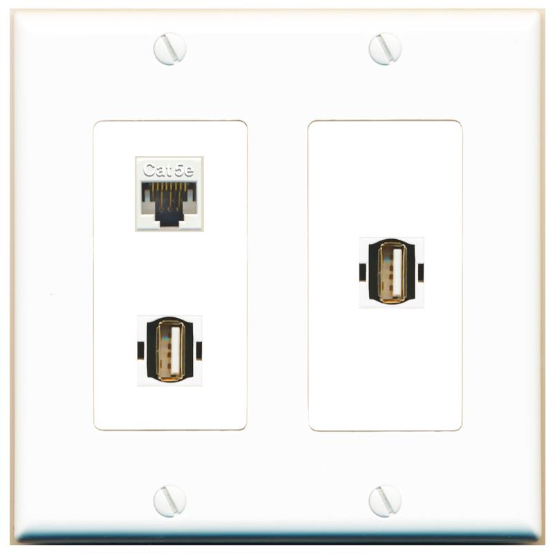 CAT5E 2 USB2 Wall Plate [White]