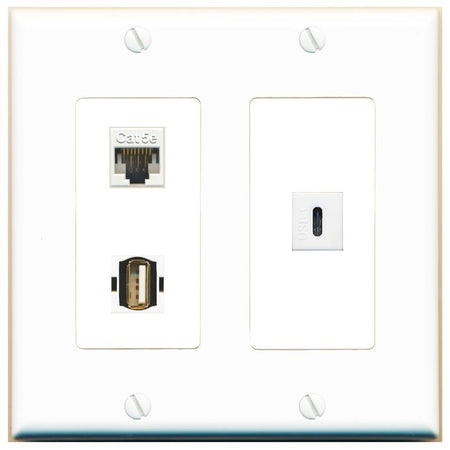 CAT5E USB2 USBC Wall Plate [White]