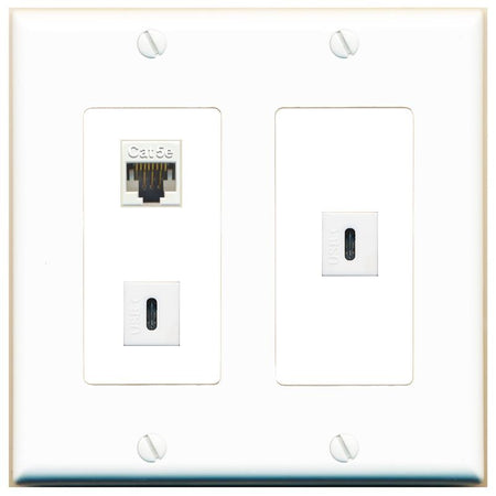 CAT5E 2 USBC Wall Plate [White]