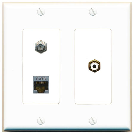 CAT6-SHIELDED COAX RCA-WHITE Wall Plate [White]
