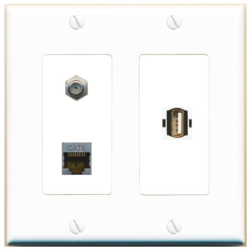 CAT6-SHIELDED COAX USB2 Wall Plate [White]