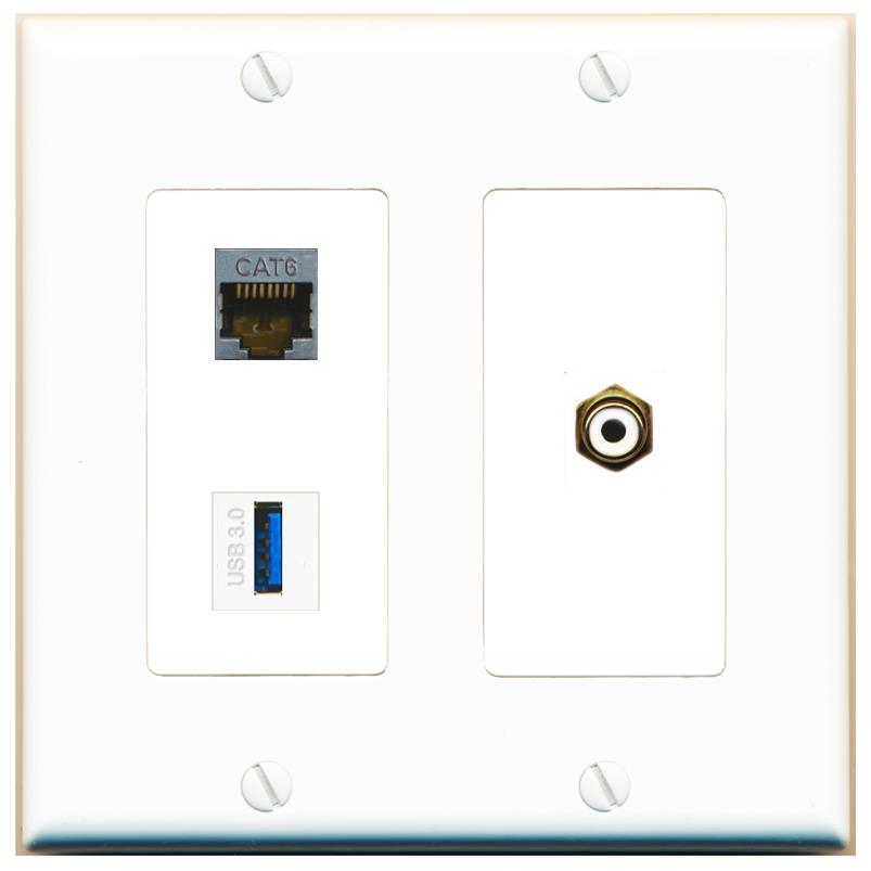 CAT6-SHIELDED RCA-WHITE USB-3 Wall Plate [White]