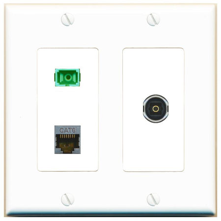 CAT6-SHIELDED SC-APC-SX TOSLINK Wall Plate [White]
