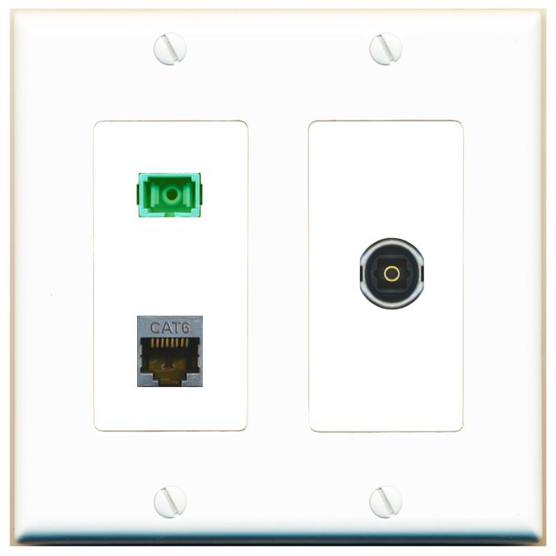 CAT6-SHIELDED SC-APC-SX TOSLINK Wall Plate [White]