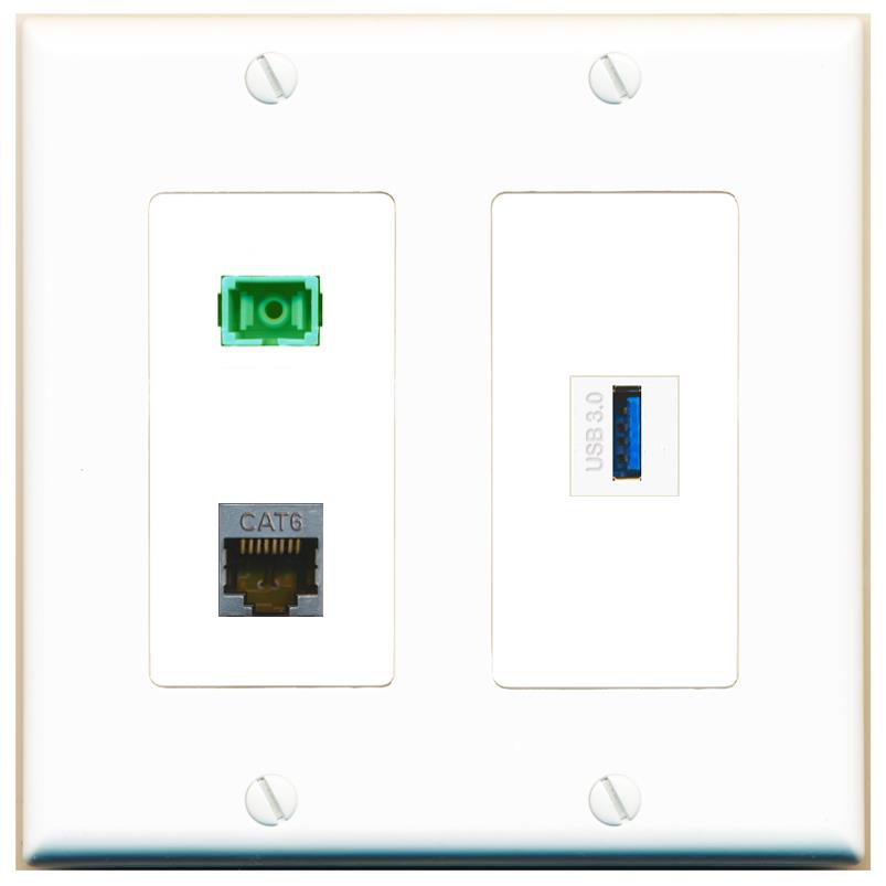 CAT6-SHIELDED SC-APC-SX USB-3 Wall Plate [White]