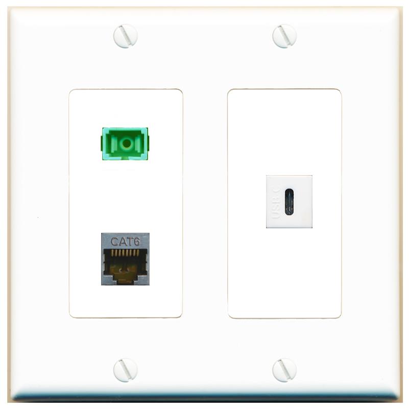 CAT6-SHIELDED SC-APC-SX USBC Wall Plate [White]