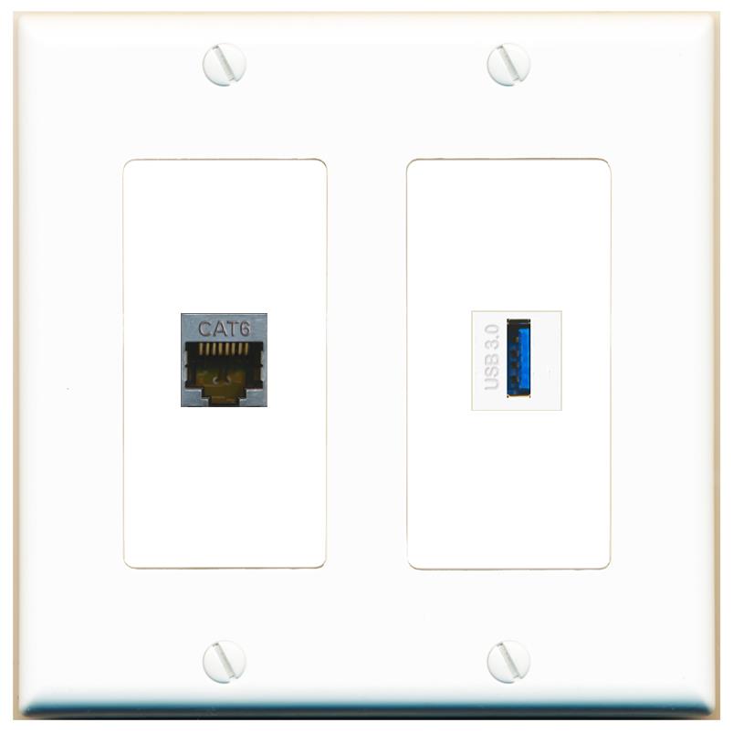 CAT6-SHIELDED USB-3 Wall Plate [White]
