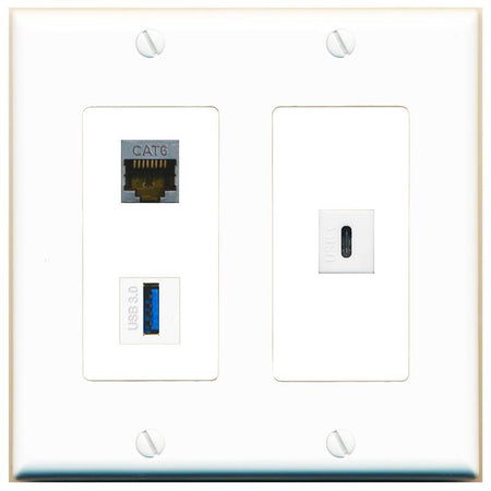 CAT6-SHIELDED USB-3 USBC Wall Plate [White]