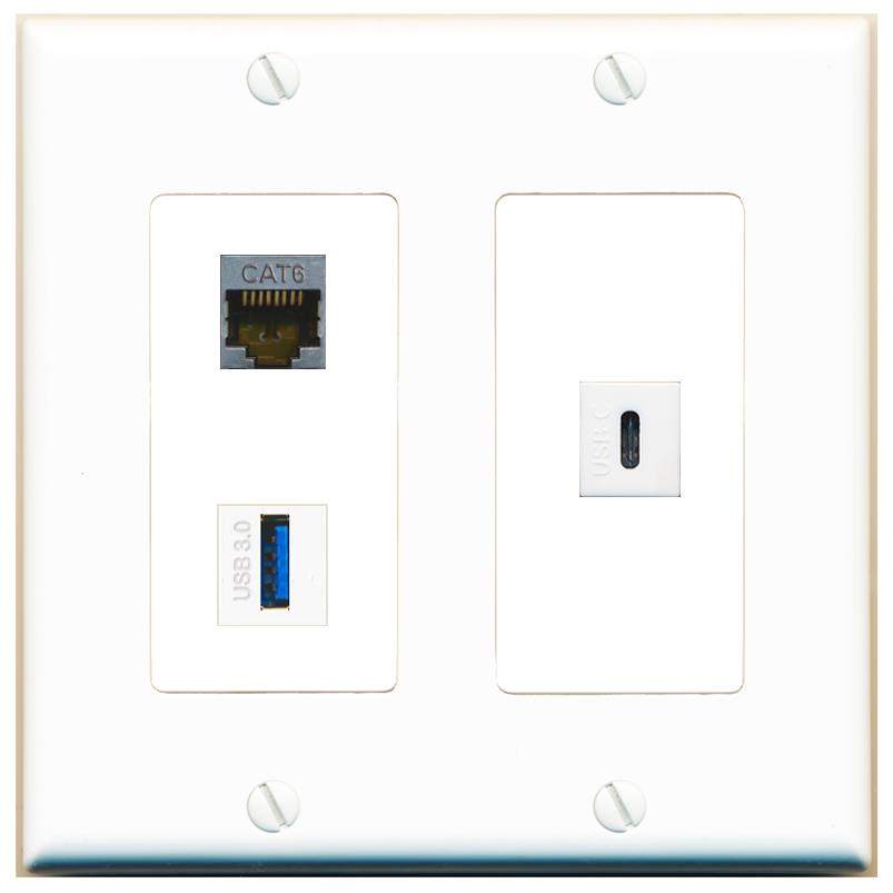 CAT6-SHIELDED USB-3 USBC Wall Plate [White]