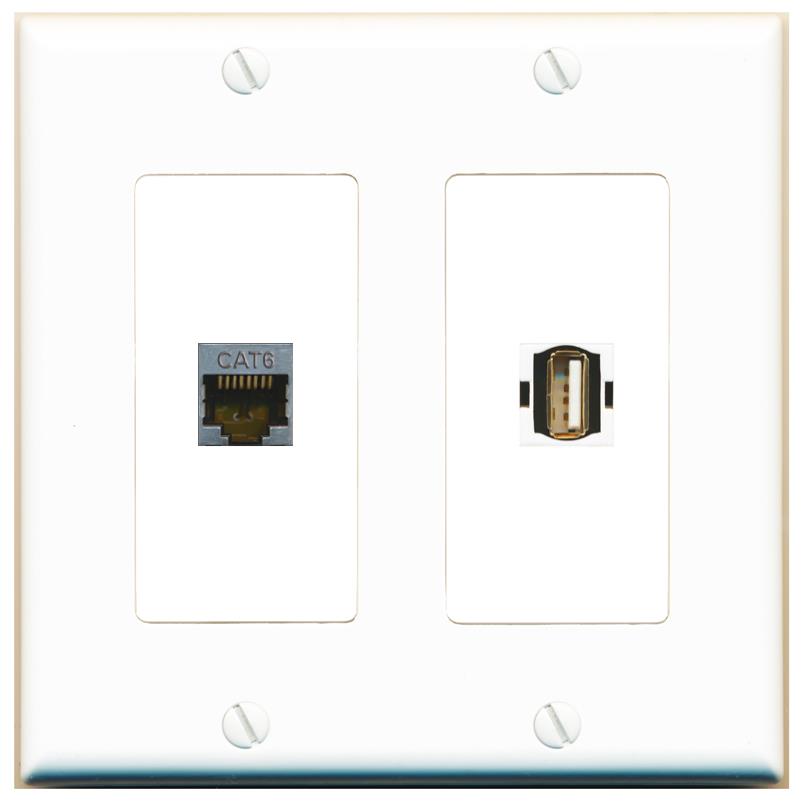 CAT6-SHIELDED USB2 Wall Plate [White]