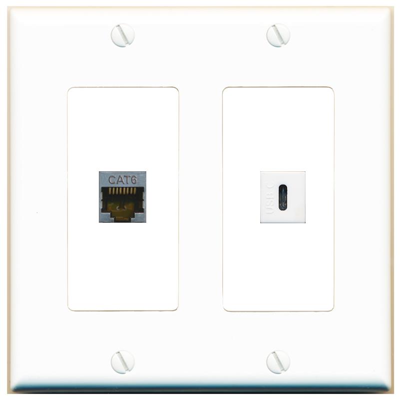 CAT6-SHIELDED USBC Wall Plate [White]