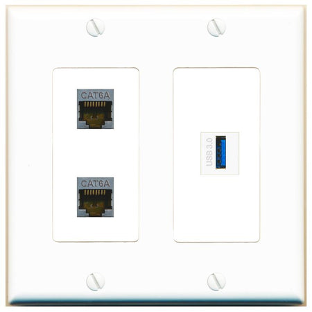 2 CAT6A USB-3 Wall Plate [White]