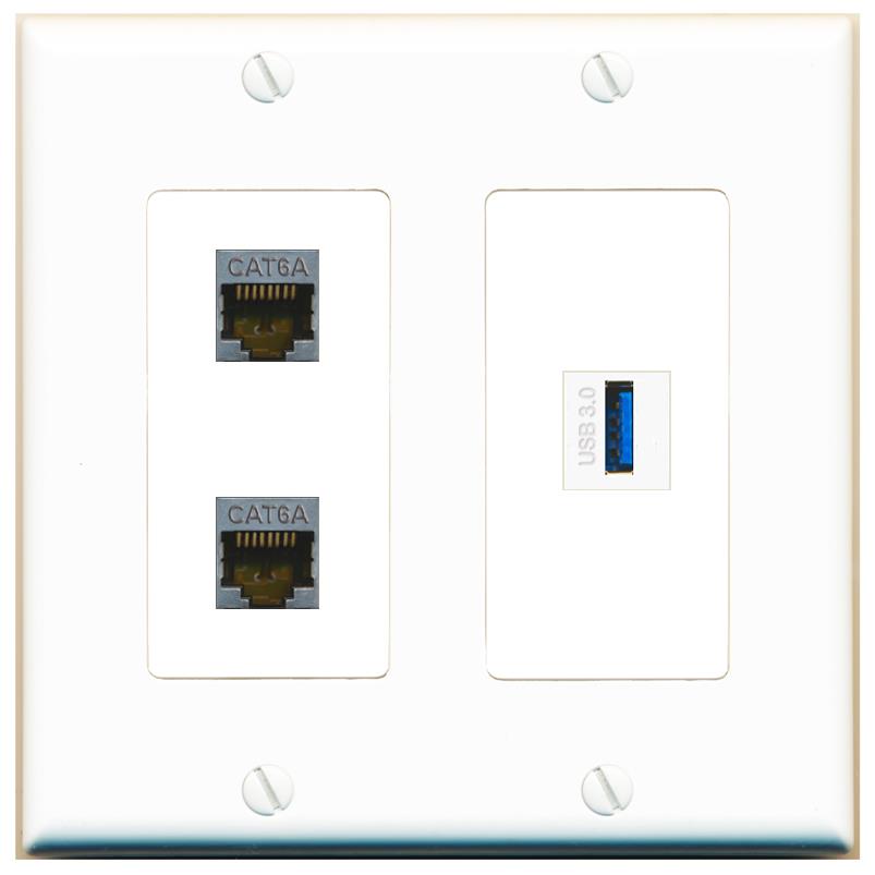2 CAT6A USB-3 Wall Plate [White]