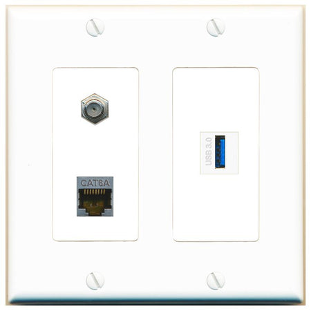CAT6A COAX USB-3 Wall Plate [White]