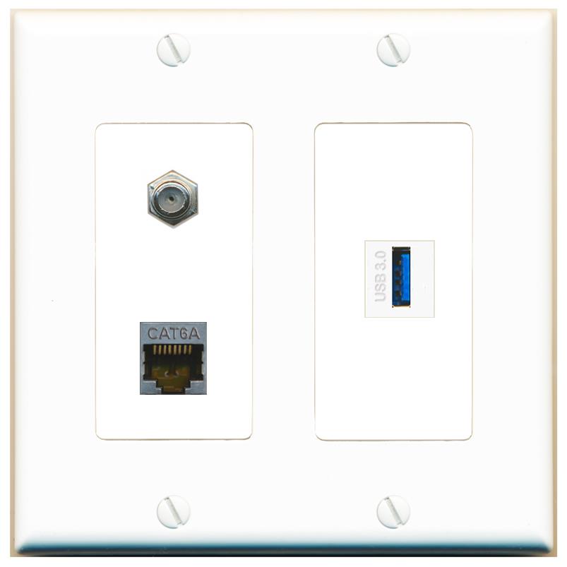 CAT6A COAX USB-3 Wall Plate [White]
