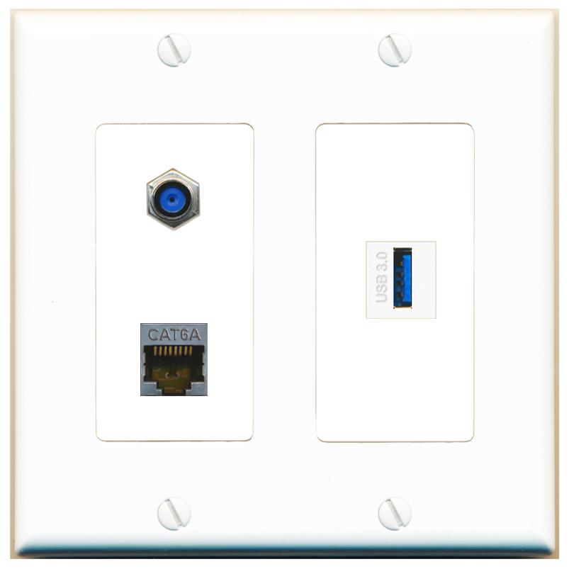 CAT6A F81 USB-3 Wall Plate [White]