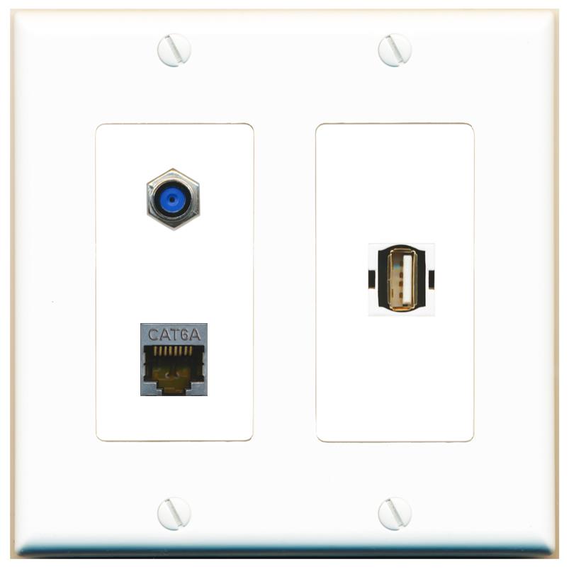 CAT6A F81 USB2 Wall Plate [White]