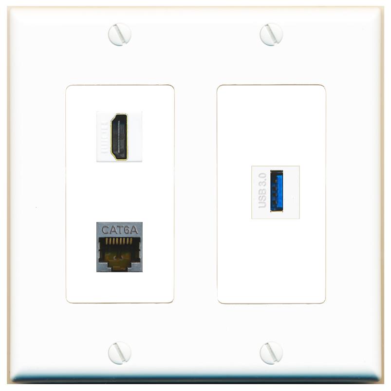 CAT6A HDMI USB-3 Wall Plate [White]